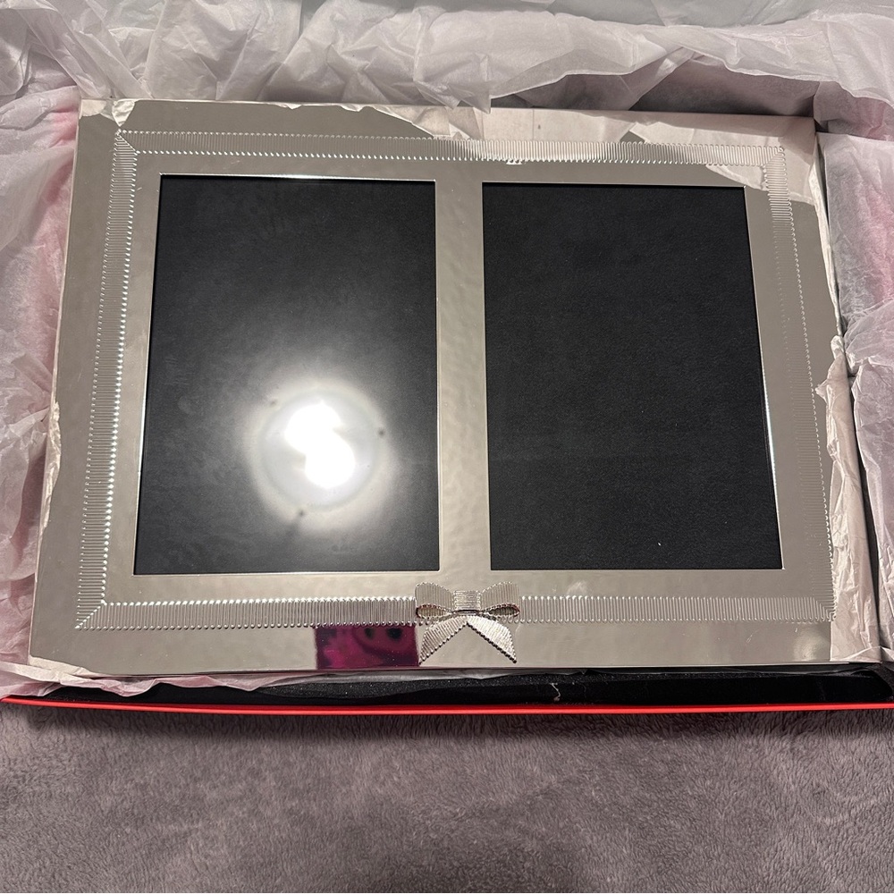 Kate Spade Grace Avenue Double Invitation Frame 5 x 7 Inch Silverplate Like New - Picture 2 of 9